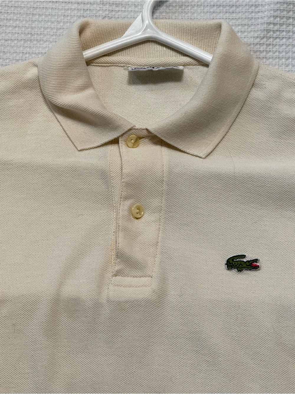 Lacoste Classic Pique Polo in Cream with Green Croc made in France